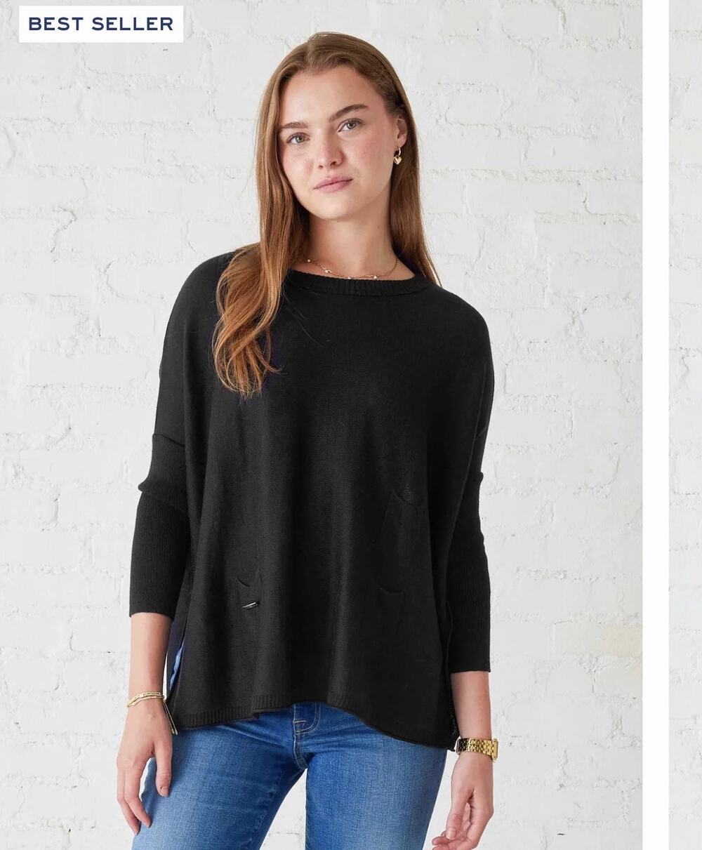 Mer Sea Catalina Sweater Oversized Black Knit Top Light Layering Best Seller OS